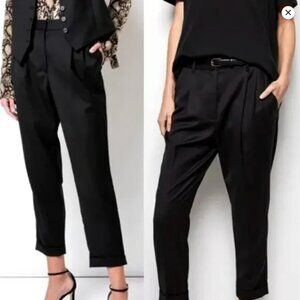 NEW! Nili Lotan 4 Slouchy Wool $575 Montana Dress Pants Pleated Cropped Black